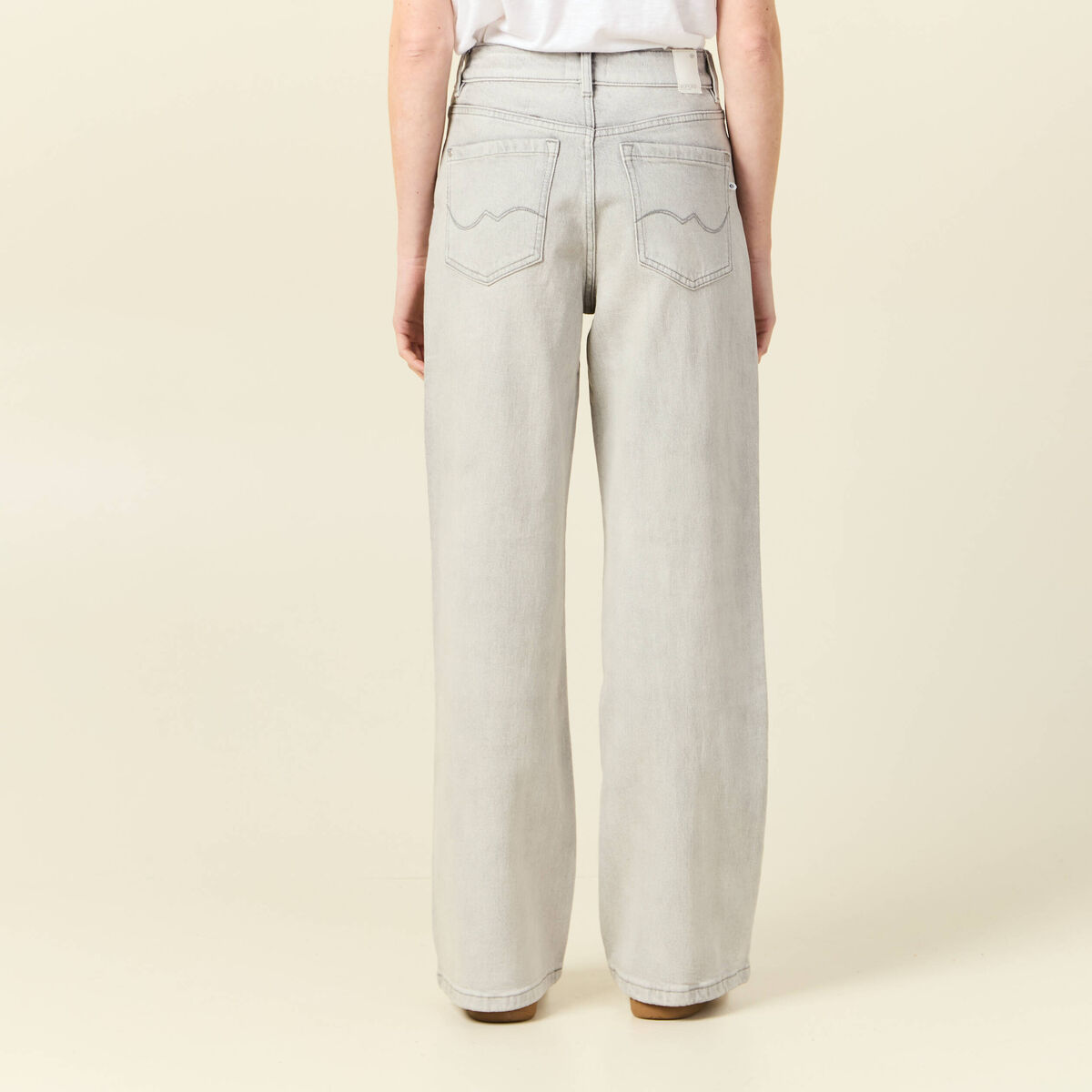 Jeans large éco-responsable denim gris clair femme
