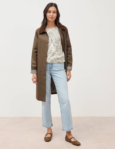 Pull manches longues col bateau vert kaki femme