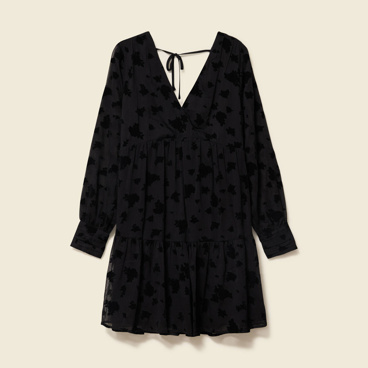 Robe manches longues en voile doubl&eacute;e noir femme