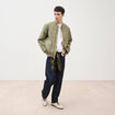 Blouson manches longues doubl&eacute; en coton vert kaki homme