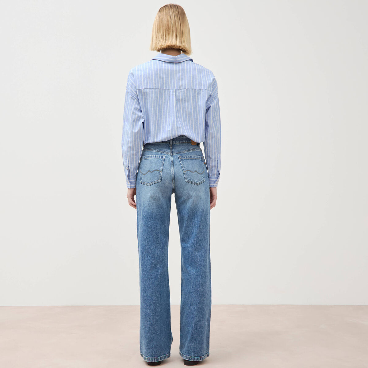Jeans large taille haute denim stone femme
