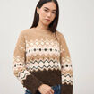 Pull droit col rond manches longues marron femme