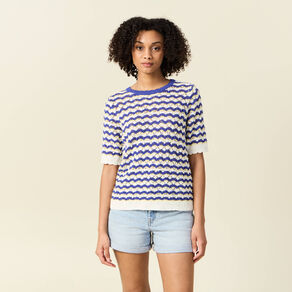 Pull manches courtes bleu electrique femme