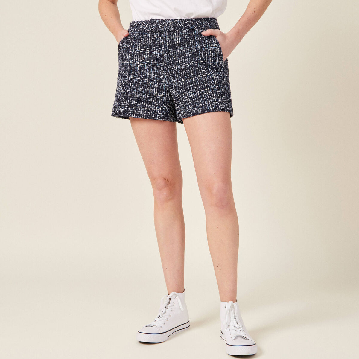 Short droit 2 poches bleu marine femme