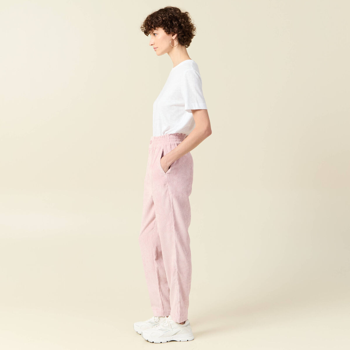 Tregging velours 7/8ème rose pastel femme