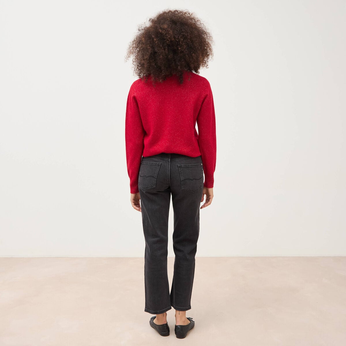 Jeans straight 7/8&egrave;me taille haute denim noir femme