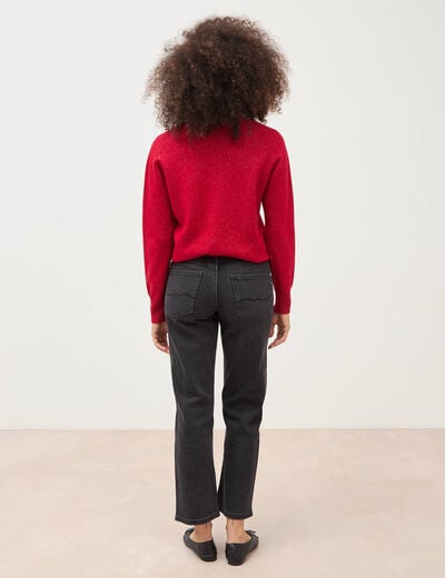 Jeans straight 7/8&egrave;me taille haute denim noir femme