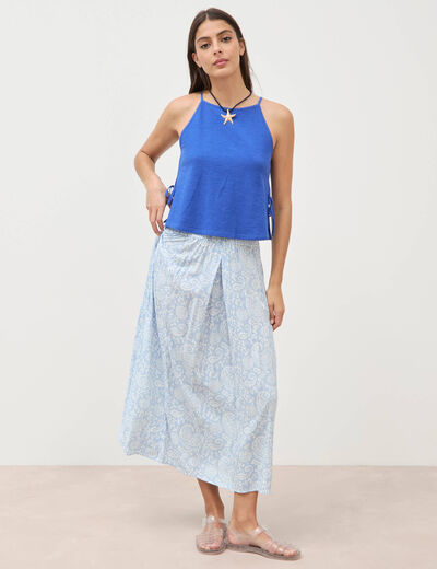 D&eacute;bardeur ray&eacute; et nou&eacute; col rond en coton bleu electrique femme