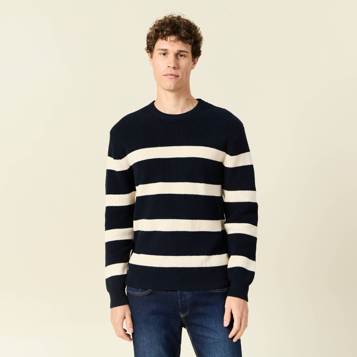 Pull manches longues bleu foncé homme