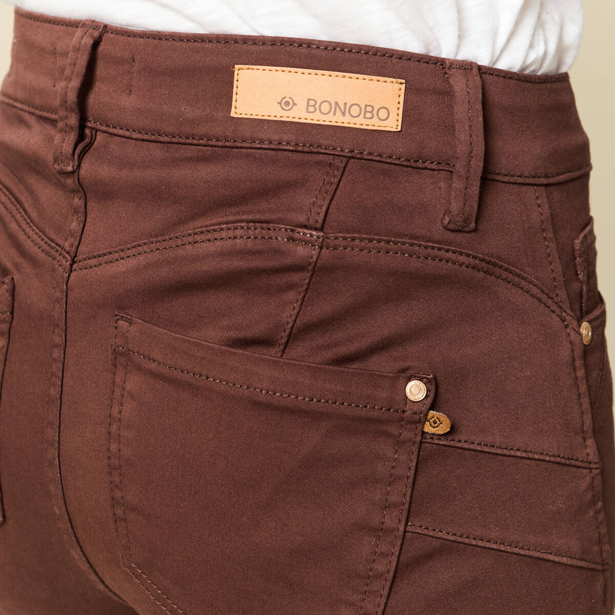 Pantalon skinny push-up taille standard marron fonc&eacute; femme