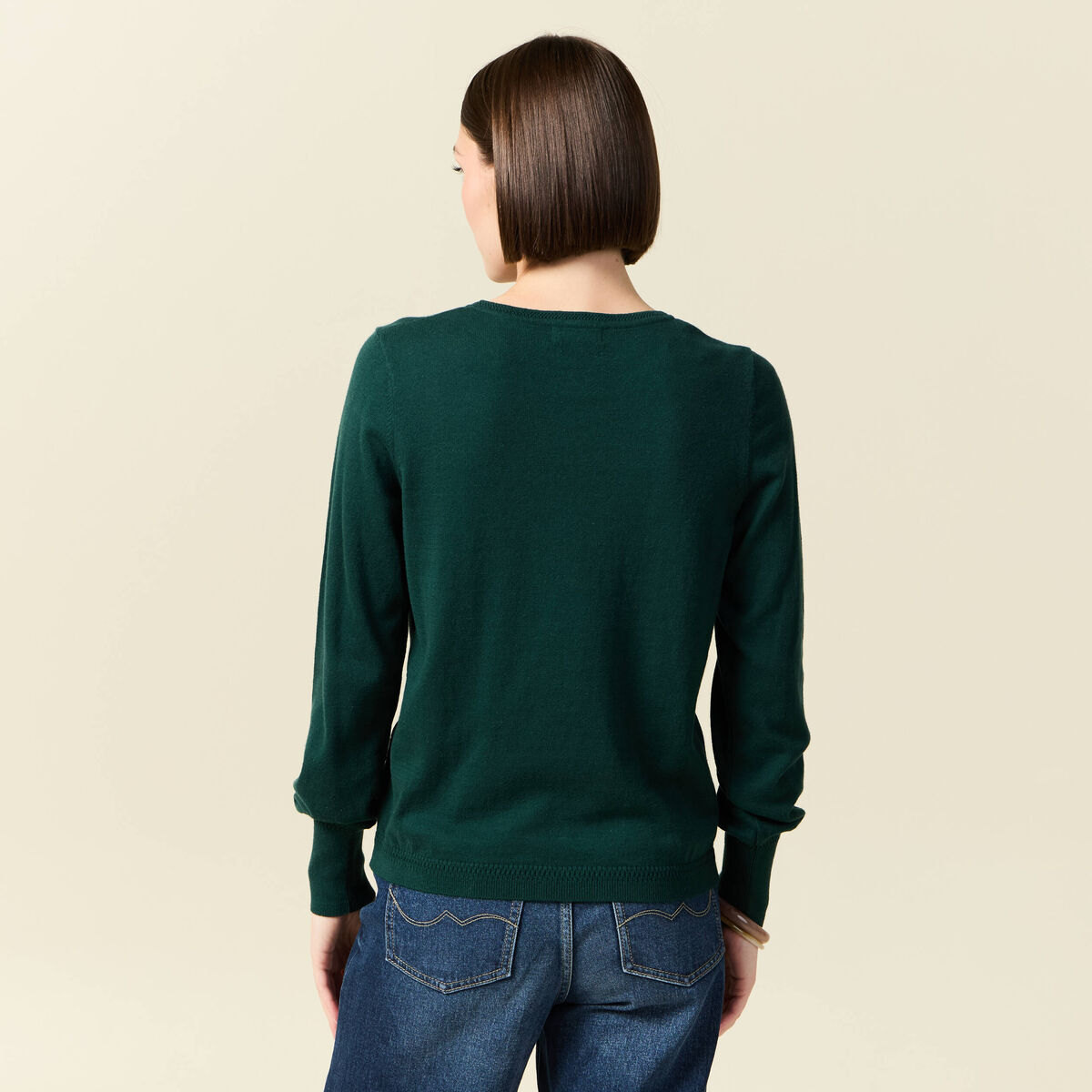 Pull manches longues vert fonc&eacute; femme