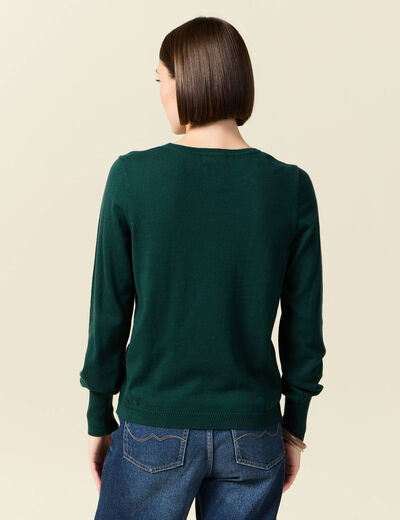 Pull manches longues vert fonc&eacute; femme
