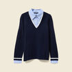 Pull manches longues 2-en-1 bleu fonc&eacute; femme