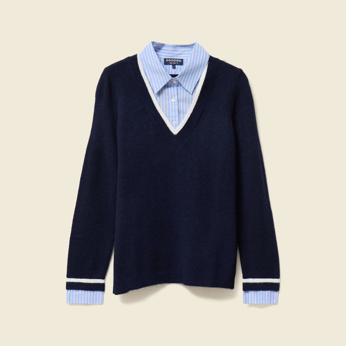 Pull manches longues 2-en-1 bleu fonc&eacute; femme