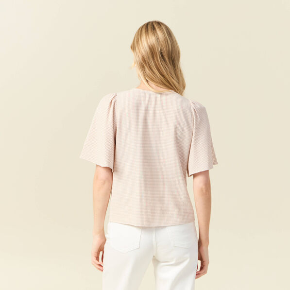 Blouse manches courtes nouée marron clair femme