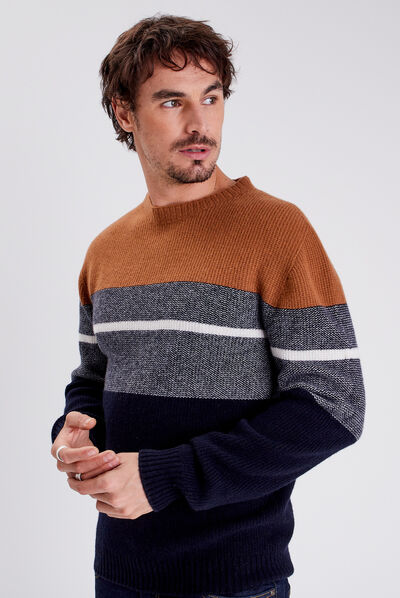 Pull manches longues marron homme