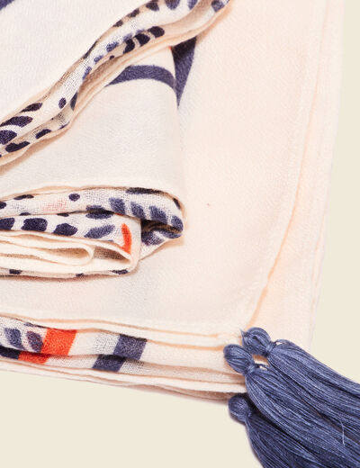 Foulard avec pampilles ecru femme