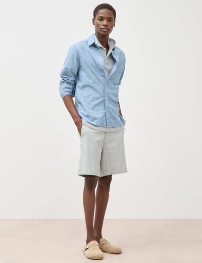 Polo manches courtes col cubain gris clair homme