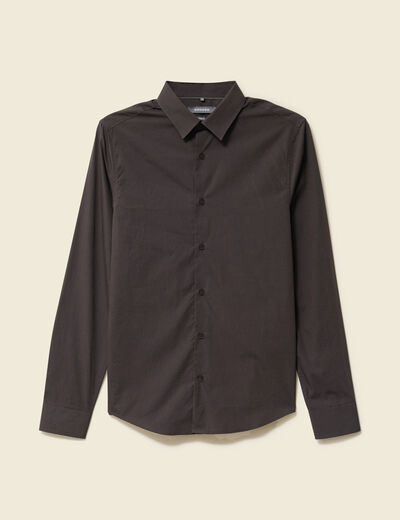 Chemise cintr&eacute;e en coton manches longues gris fonc&eacute; homme