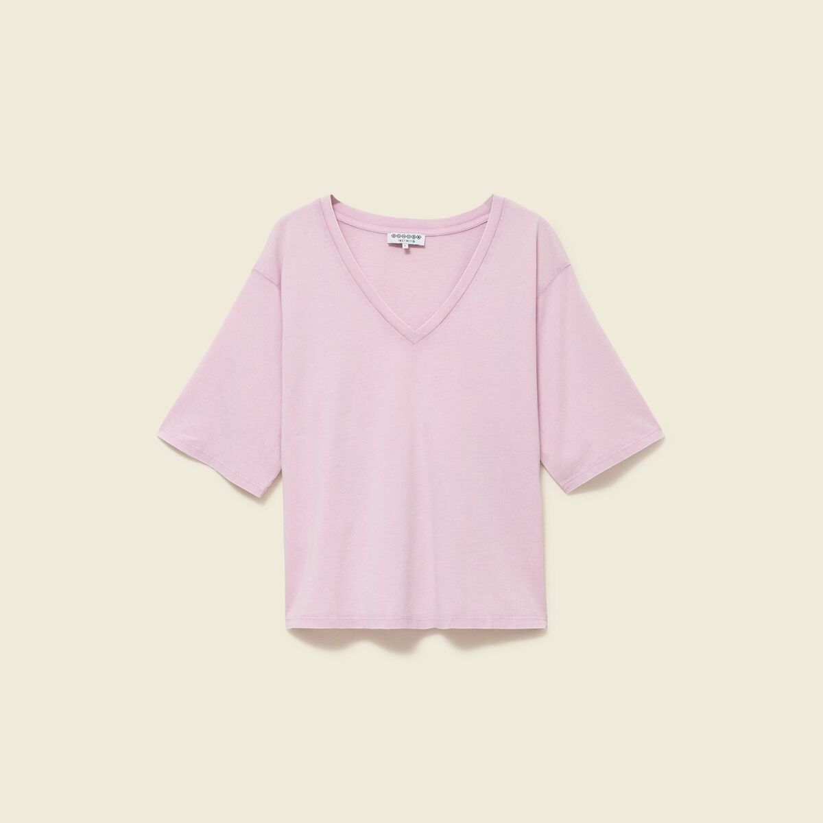 T-shirt col v manches courtes en coton parme femme