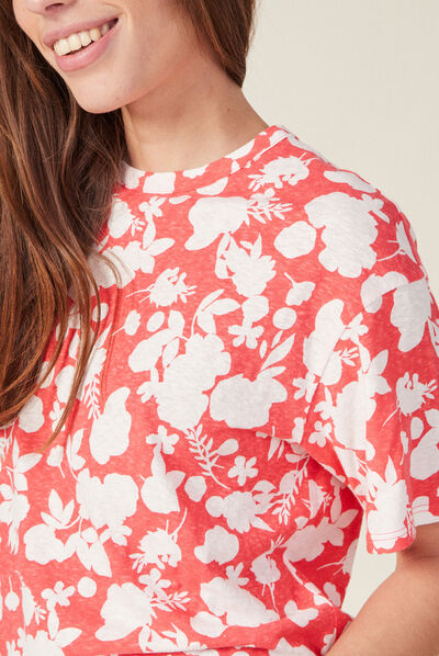T-shirt manches courtes rose corail femme