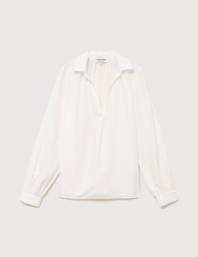 Chemise droite col rond manches longues ecru femme