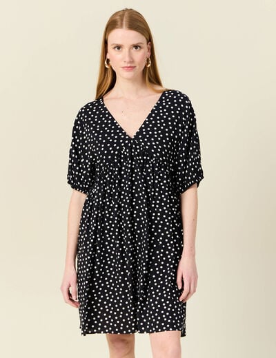 Robe évasée fluide col en V noir femme