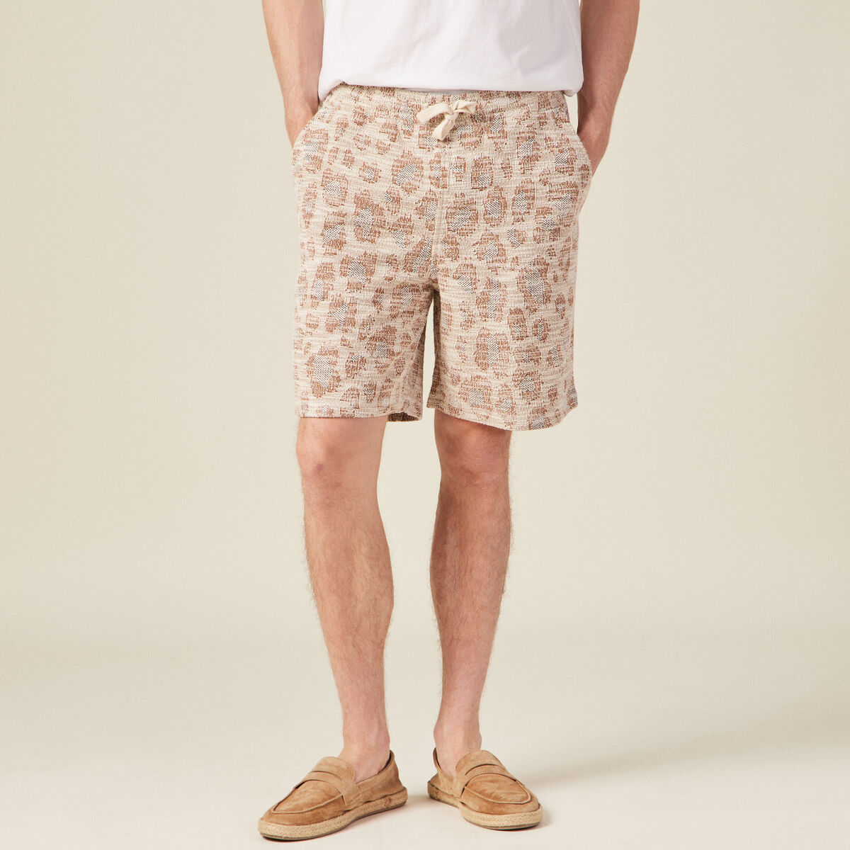 Bermuda droit taille nouée beige homme