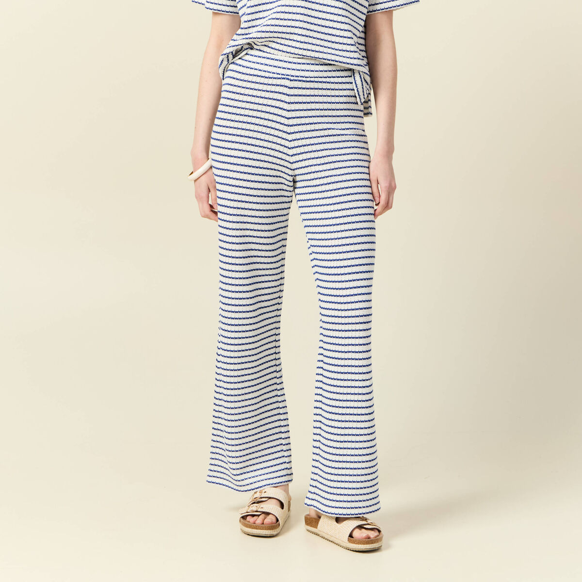 Pantalon large en maille ecru femme