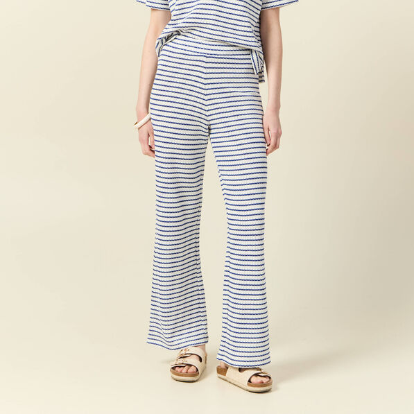 Pantalon large en maille ecru femme
