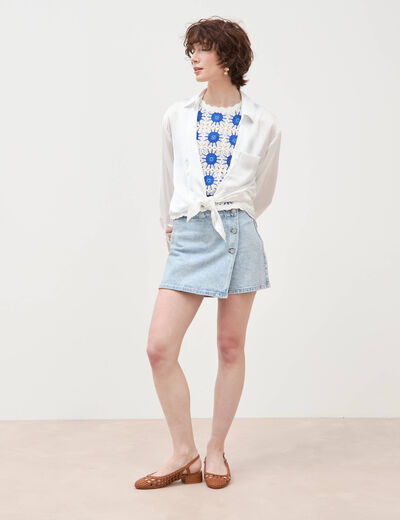 Jupe-short taille haute en jeans denim snow bleu femme