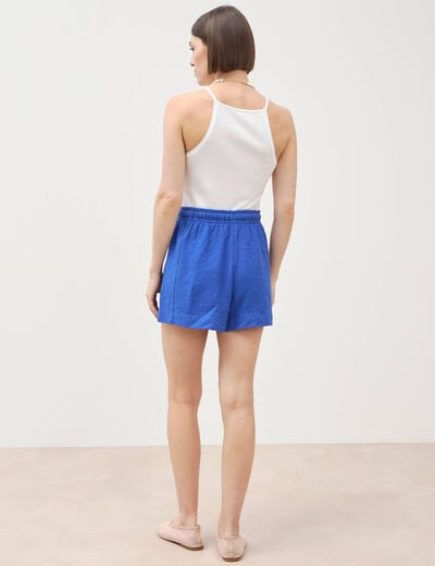 Short taille haute en maille ray&eacute;e bleu electrique femme