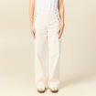 Pantalon large taille haute en velours ivoire femme