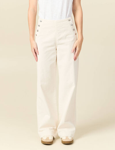 Pantalon large taille haute en velours ivoire femme