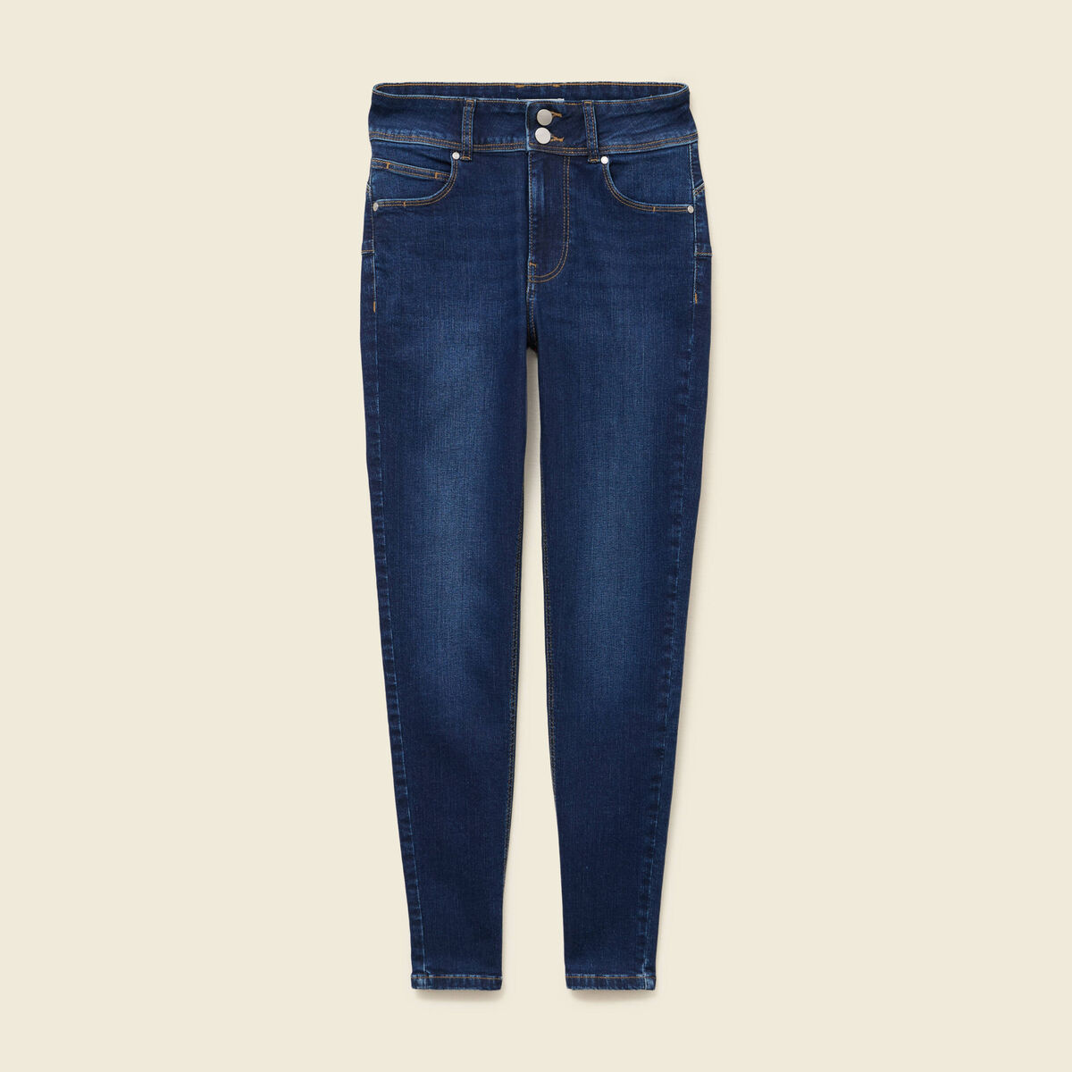 Jeans skinny 7/8&egrave;me taille haute denim brut femme