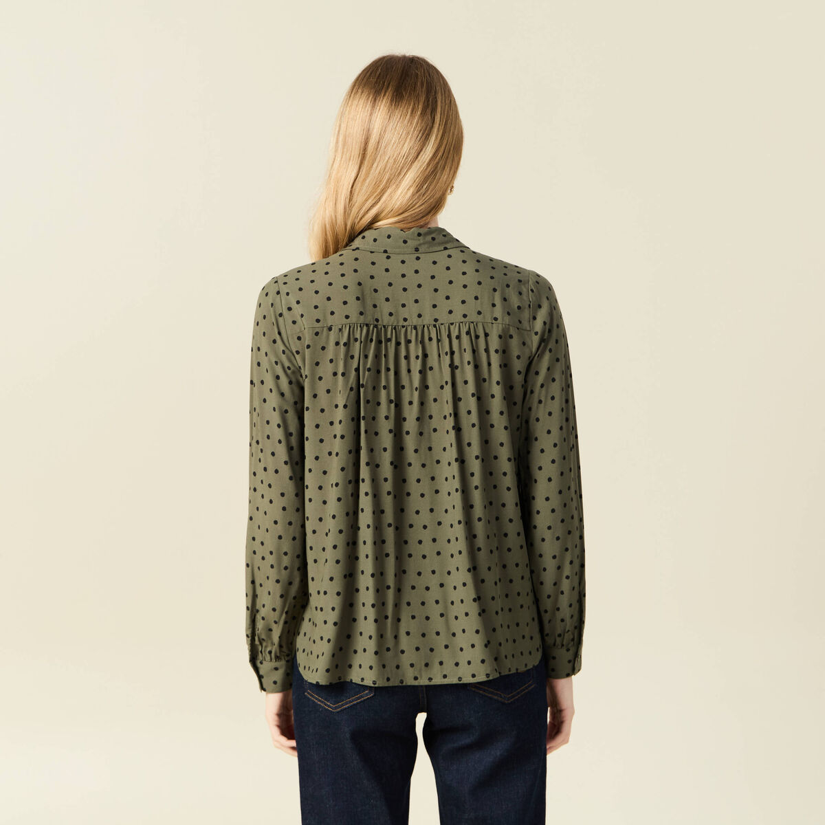 Chemise manches longues fluide vert kaki femme