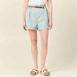 Short paperbag ceinturé vert pastel femme