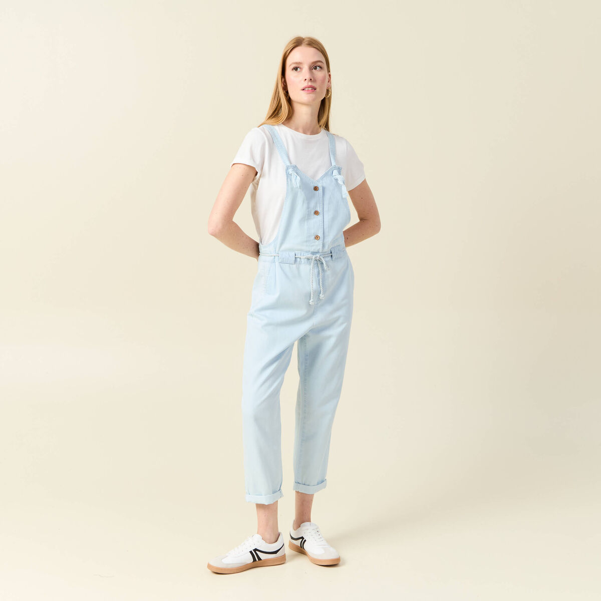 Salopette en denim denim bleach femme