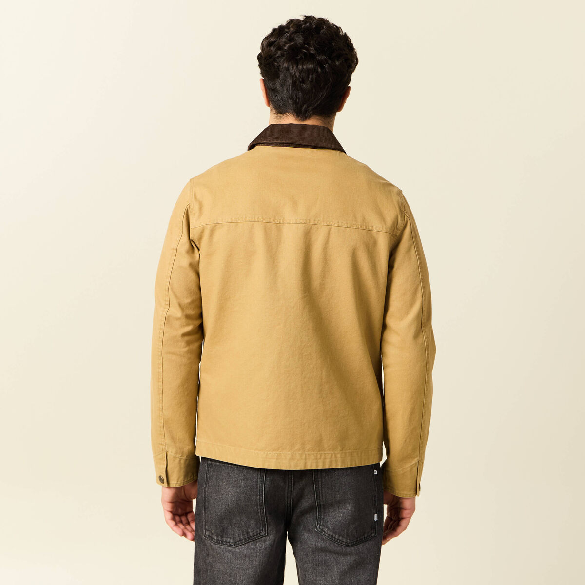Veste zipp&eacute;e col velours camel homme