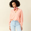 Sweat manches longues col polo rose saumon femme