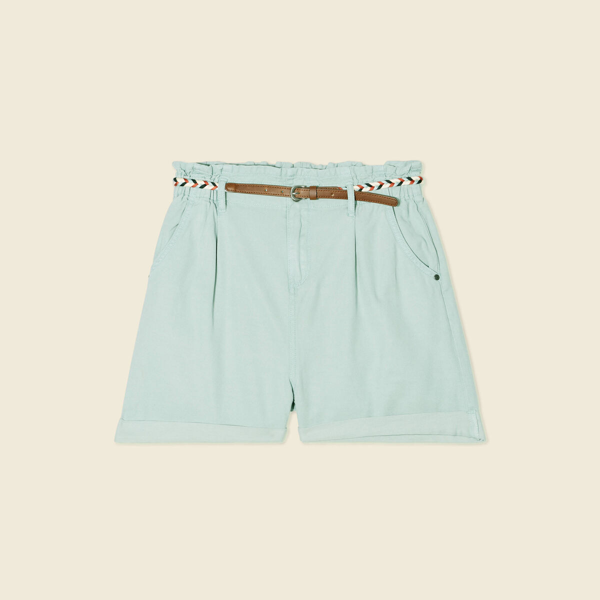 Short paperbag ceinturé vert pastel femme
