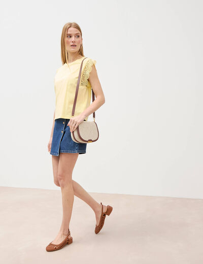 T-shirt manches courtes jaune pastel femme