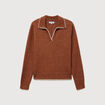 Pull droit col polo manches longues marron cognac femme