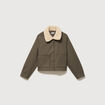 Blouson court oversize col sherpa vert kaki femme