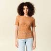T-shirt cintr&eacute; col rond dentelle terracotta femme