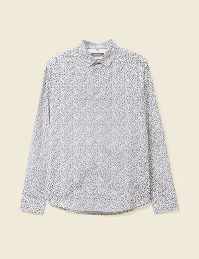 Chemise cintr&eacute;e en coton manches longues blanc homme
