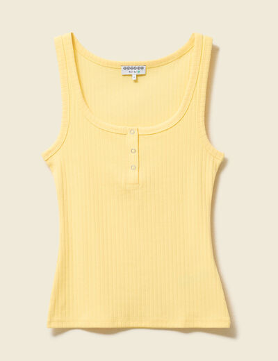 D&eacute;bardeur sans manches jaune pastel femme