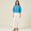 T-shirt manches 3/4 ajouré bleu femme