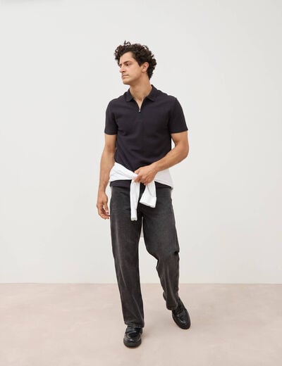 Polo en coton avec zip manches courtes noir homme