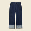Jeans large taille haute 3/4 denim brut rinse femme